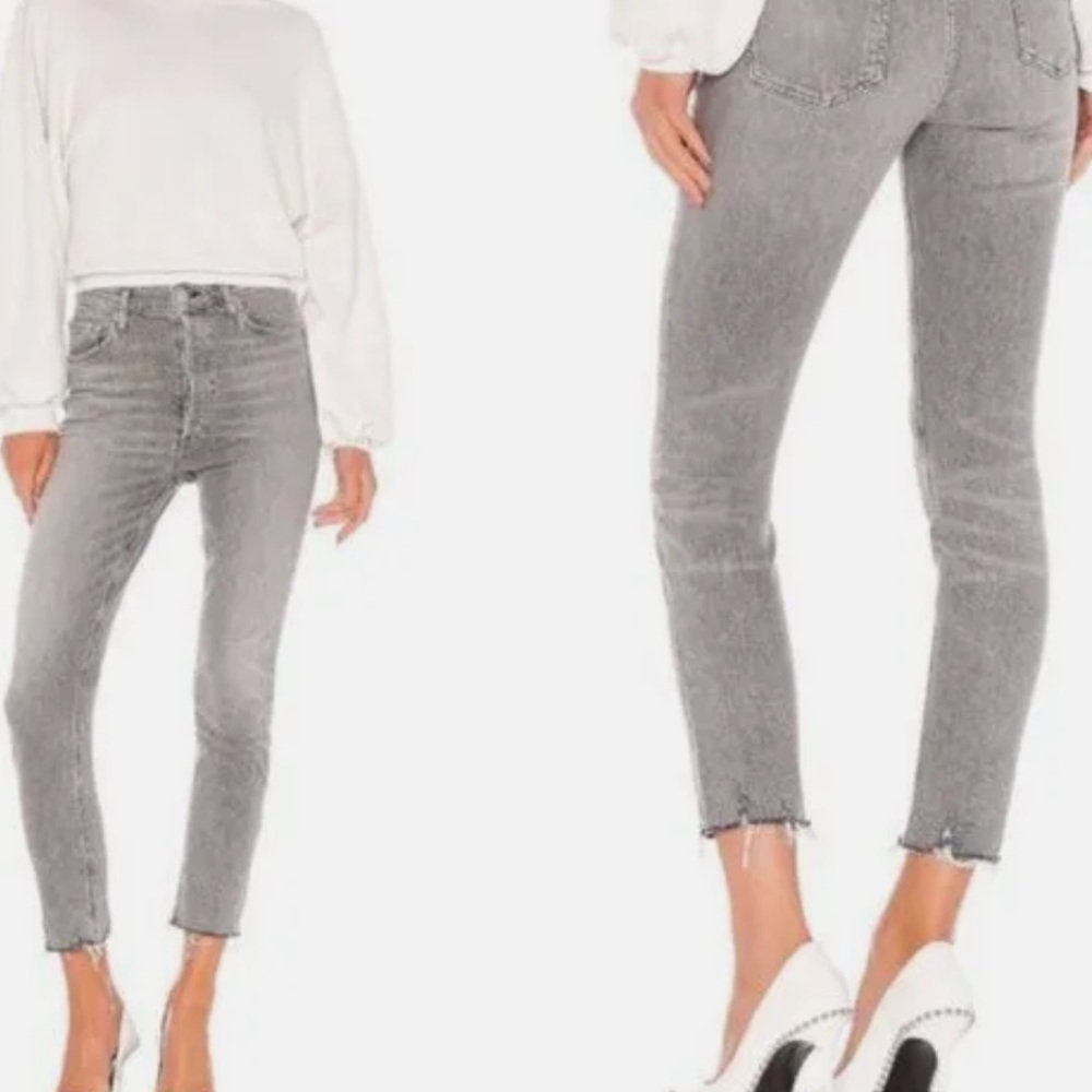 AGOLDE Nico High Waist Raw Hem Gray Skinny Jeans in Risk